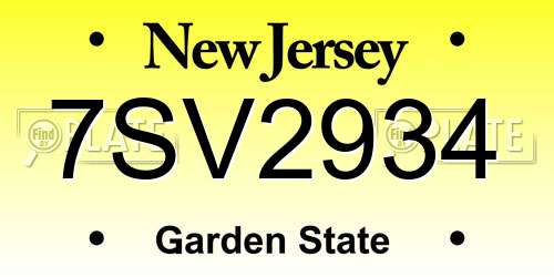 7SV2934 New Jersey License Plate