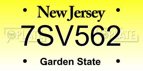 7SV562 New Jersey License Plate