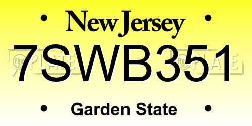 7SWB351 New Jersey License Plate
