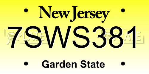 7SWS381 New Jersey License Plate