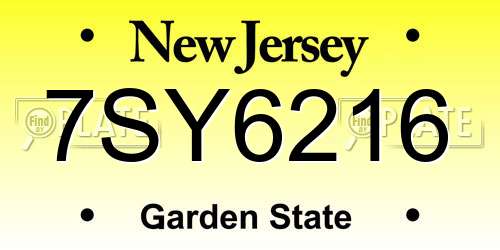 7SY6216 New Jersey License Plate