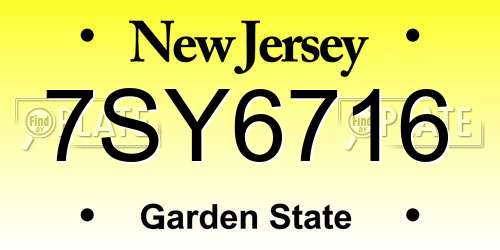 7SY6716 New Jersey License Plate