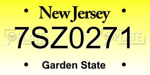 7SZ0271 New Jersey License Plate