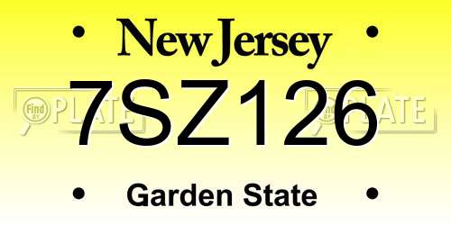 7SZ126 New Jersey License Plate