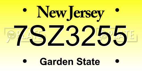 7SZ3255 New Jersey License Plate