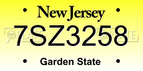 7SZ3258 New Jersey License Plate