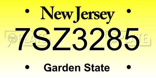 7SZ3285 New Jersey License Plate