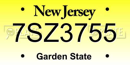 7SZ3755 New Jersey License Plate