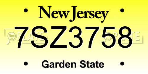 7SZ3758 New Jersey License Plate