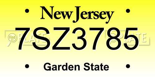 7SZ3785 New Jersey License Plate