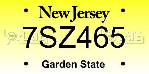 7SZ465 New Jersey License Plate