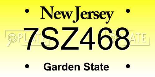 7SZ468 New Jersey License Plate