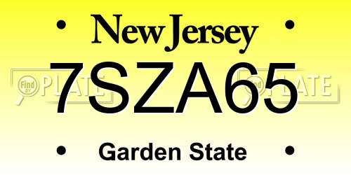 7SZA65 New Jersey License Plate