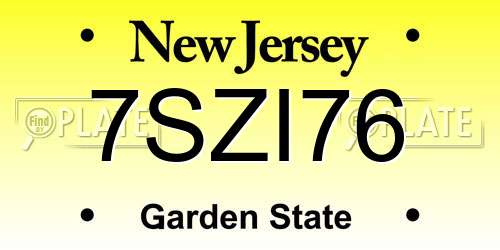 7SZI76 New Jersey License Plate