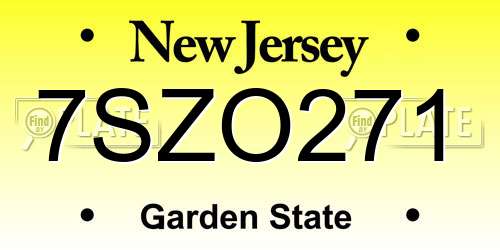 7SZO271 New Jersey License Plate