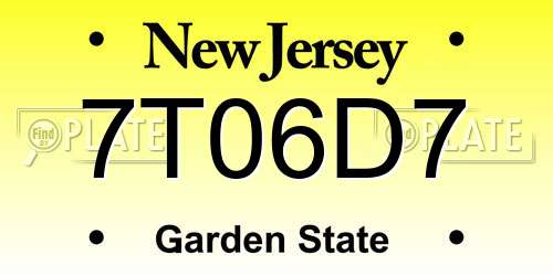 7T06D7 New Jersey License Plate