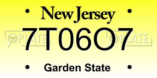 7T06O7 New Jersey License Plate