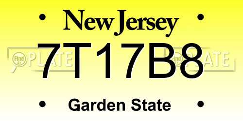 7T17B8 New Jersey License Plate