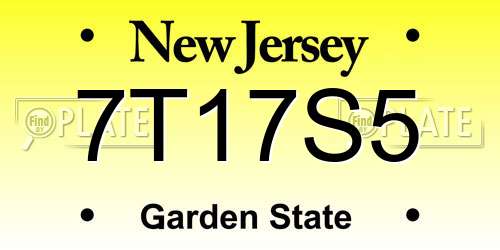 7T17S5 New Jersey License Plate