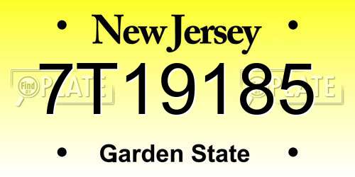 7T19185 New Jersey License Plate
