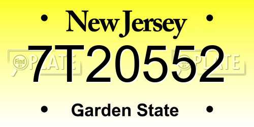 7T20552 New Jersey License Plate