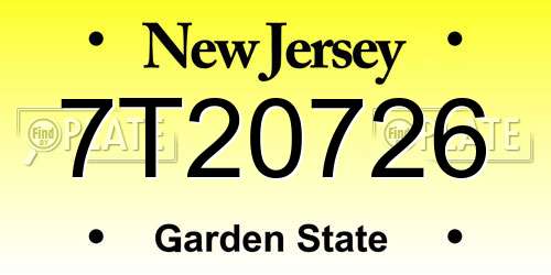 7T20726 New Jersey License Plate