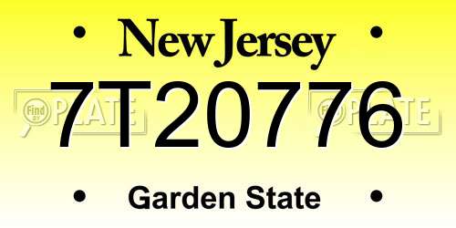 7T20776 New Jersey License Plate