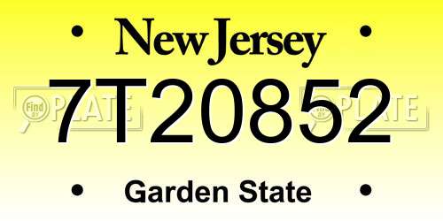 7T20852 New Jersey License Plate