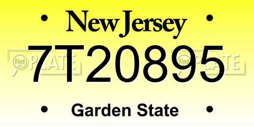 7T20895 New Jersey License Plate