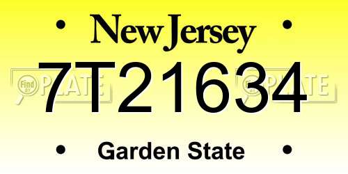7T21634 New Jersey License Plate
