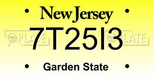 7T25I3 New Jersey License Plate