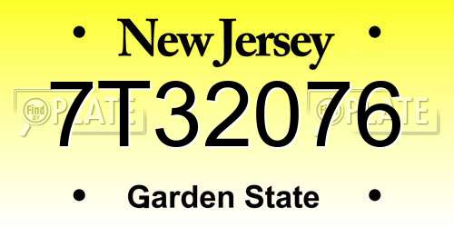 7T32076 New Jersey License Plate