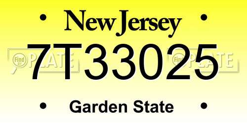 7T33025 New Jersey License Plate