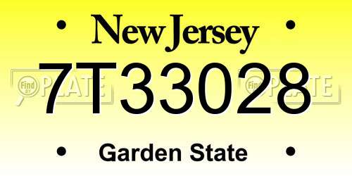 7T33028 New Jersey License Plate