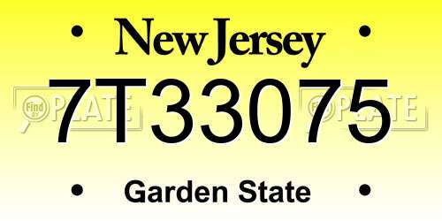 7T33075 New Jersey License Plate