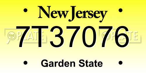 7T37076 New Jersey License Plate