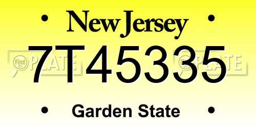 7T45335 New Jersey License Plate
