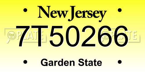 7T50266 New Jersey License Plate