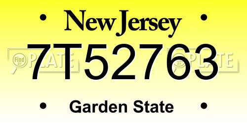 7T52763 New Jersey License Plate