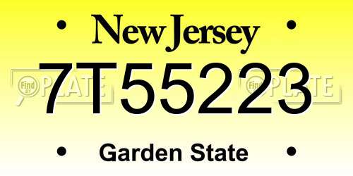 7T55223 New Jersey License Plate