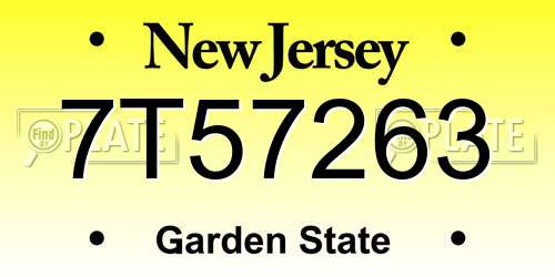 7T57263 New Jersey License Plate