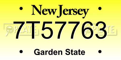 7T57763 New Jersey License Plate