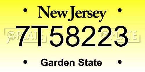 7T58223 New Jersey License Plate