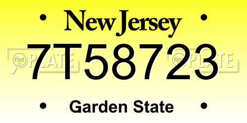 7T58723 New Jersey License Plate