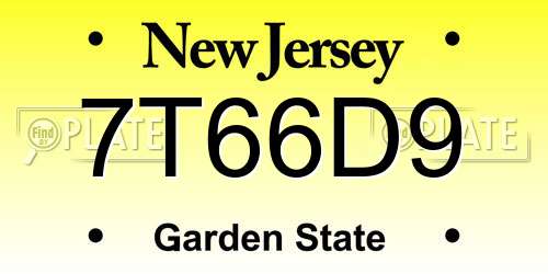 7T66D9 New Jersey License Plate