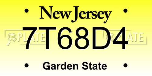 7T68D4 New Jersey License Plate