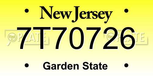7T70726 New Jersey License Plate
