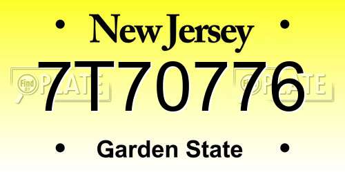 7T70776 New Jersey License Plate