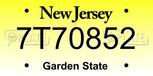 7T70852 New Jersey License Plate