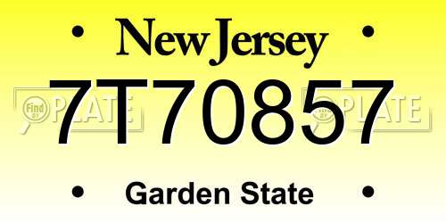 7T70857 New Jersey License Plate